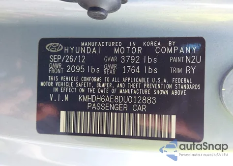 2013 Hyundai Elantra Coupe Gs z USA, uszkodzony, nr VIN KMHDH6AE8DU012883